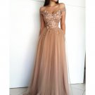 Custom Made A Line Off Shoulder Tulle Lace Prom Dresses