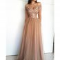 Custom Made A Line Off Shoulder Tulle Lace Prom Dresses
