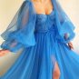 Embroidered Corset Puffy Tulle Ball Gown Thigh Split Bridesmaid Dress Tulle Prom Dresses