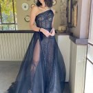 Modern One Shoulder Prom Dress Sexy High Side Slit Prom Gown A Line Backless Evening Dress
