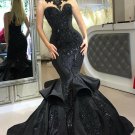 Chic black mermaid prom party gowns long sequins ruffles party gowns