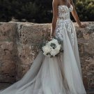 Sweetheart Strapless Lace Rustic Wedding Dresses Long Tulle Beach Wedding Dress