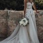 Sweetheart Strapless Lace Rustic Wedding Dresses Long Tulle Beach Wedding Dress