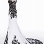 Elegant White Black Lace Appliques Mermaid Long Sleeves Satin Prom Dresses