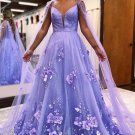 Princess Lavender 3D Flowers Tulle Prom Dresses