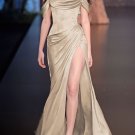 Sheath/Column Off-the-Shoulder Short Sleeves Sweep/Brush Train Silk Like Satin Dresses