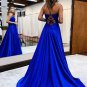 A-Line/Princess Elastic Woven Satin Applique V-neck Sleeveless Sweep/Brush Train Dresses