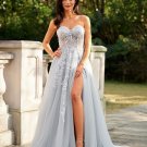 A-Line/Princess Tulle Applique Sweetheart Sleeveless Court Train Dresses