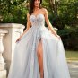 A-Line/Princess Tulle Applique Sweetheart Sleeveless Court Train Dresses