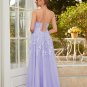 A-Line/Princess Tulle Applique V-neck Sleeveless Floor-Length Dresses