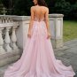A-Line/Princess Tulle Applique V-neck Sleeveless Court Train Dresses