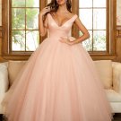 Ball Gown Tulle Ruffles V-neck Sleeveless Floor-Length Dresses