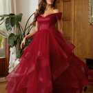 A-Line/Princess Tulle Ruffles Off-the-Shoulder Sleeveless Floor-Length Dresses