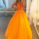 Ball Gown Tulle Applique V-neck Sleeveless Sweep/Brush Train Dresses