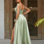 A-Line/Princess Silk like Satin Ruffles Spaghetti Straps Sleeveless Sweep/Brush Train Dresses