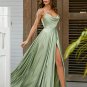 A-Line/Princess Silk like Satin Ruffles Spaghetti Straps Sleeveless Sweep/Brush Train Dresses