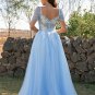 A-Line/Princess Tulle Applique V-neck Short Sleeves Sweep/Brush Train Dresses