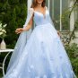 A-Line/Princess Tulle Applique V-neck Sleeveless Sweep/Brush Train Dresses
