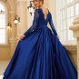 A-Line/Princess Satin Lace V-neck Long Sleeves Floor-Length Dresses