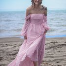 A-Line/Princess Chiffon Ruched Off-the-Shoulder Long Sleeves Sweep/Brush Train Dresses