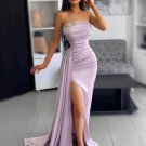 Sheath/Column Charmeuse Ruched Strapless Sleeveless Sweep/Brush Train Dresses