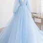 A-Line/Princess Tulle Ruffles V-neck Long Sleeves Sweep/Brush Train Dresses