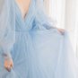 A-Line/Princess Tulle Ruffles V-neck Long Sleeves Sweep/Brush Train Dresses