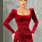Sheath/Column Velvet Ruched Square Long Sleeves Sweep/Brush Train Dresses