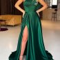 A-Line/Princess Silk like Satin Beading One-Shoulder Sleeveless Sweep/Brush Train Dresses