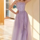 Charming A Line Spaghetti Straps Light Purple Long Prom Dress with Appliques