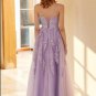 Charming A Line Spaghetti Straps Light Purple Long Prom Dress with Appliques