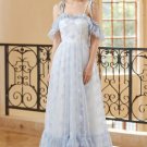 Princess A Line Off the Shoulder Light Blue Long Prom Dress