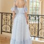 Princess A Line Off the Shoulder Light Blue Long Prom Dress