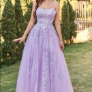 Purple Tulle Prom Dress with Appliques