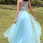 Blue Beading Tulle Prom Dress