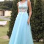 Blue Beading Tulle Prom Dress