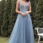A-line Long Blue Prom Dress with Appliques