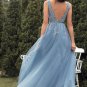 A-line Long Blue Prom Dress with Appliques