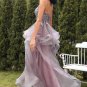 A Line Spaghetti Straps Purple Grey Long Prom Dress with Appliques
