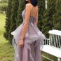 A Line Spaghetti Straps Purple Grey Long Prom Dress with Appliques