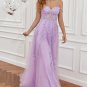 Purple Off the Shoulder Long Prom Dress with Appliques