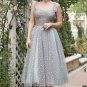 Grey Spaghetti Straps Tea-Length Prom Dress With Bowknots