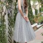 Grey Spaghetti Straps Tea-Length Prom Dress With Bowknots