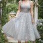 Grey Spaghetti Straps Tea-Length Prom Dress With Bowknots