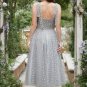 Grey Spaghetti Straps Tea-Length Prom Dress With Bowknots