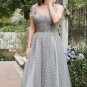 Grey Spaghetti Straps Tea-Length Prom Dress With Bowknots