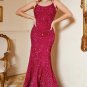 Hot Pink Sequin Mermaid Plus Size Prom Dress with Lac-up Back
