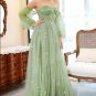 A Line Off the Shoulder Green Plus Size Prom Dress with Embroidery