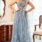 A Line One Shoulder Grey Blue Plus Size Prom Dress with Embroidery