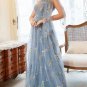 A Line One Shoulder Grey Blue Plus Size Prom Dress with Embroidery